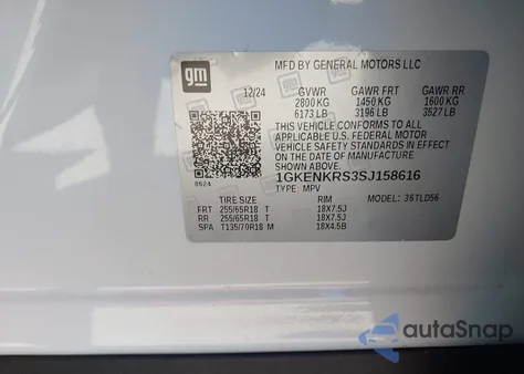 2025 GMC Acadia Fwd Elevation из США, поврежденный, VIN 1GKENKRS3SJ158616